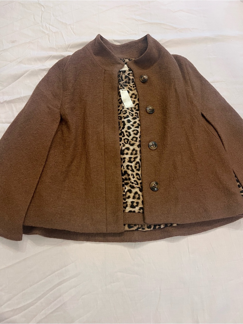 Chico's Women's Brown Wool Cape Button-Front Collared Lined Pockets Size 2
